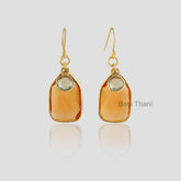 Champagne Quartz Fancy and Aqua Quartz Faceted Micron Gold Plated 925 Sterling Silver Dangle Earring Jewelry